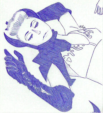 Chica con turbante de demonio recostada