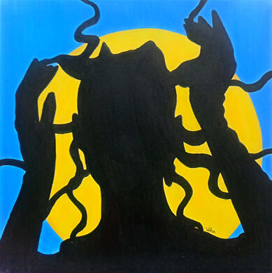 Chica en fondo amarillo y azul