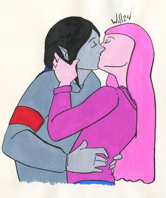 Chicle y Marceline besándose