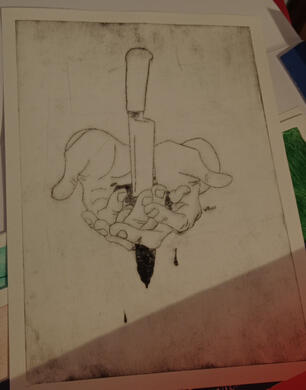 (A) Punta seca mano apuñalada negro