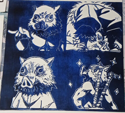 (A) linograbado Inosuke azul