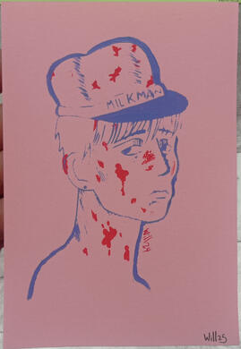 Serigrafía monotipo milkman en rosa 4€