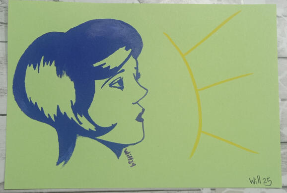 Serigrafía chica lineart violeta en verde 4€