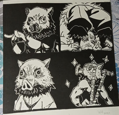 (A) Linograbado inosuke negro