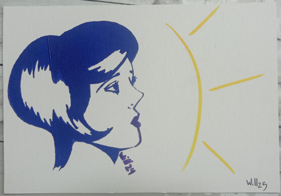 Serigrafía chica lineart violeta 4€