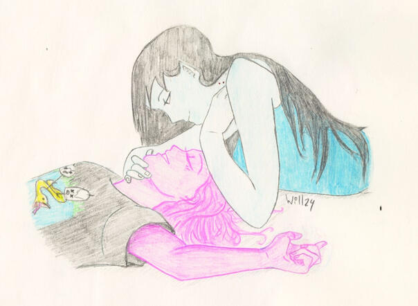 Chicle y Marceline a lápiz fanart