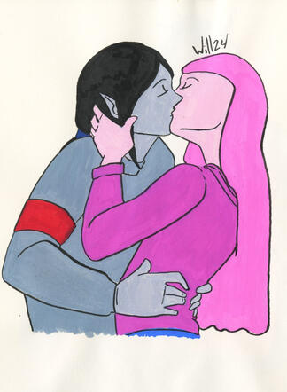 Chicle y Marceline besándose