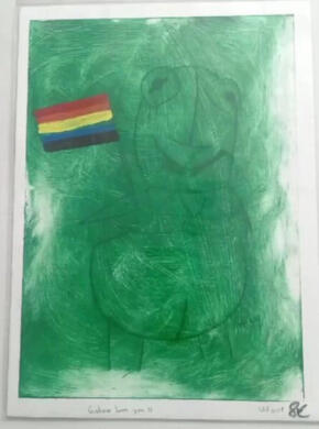 (A) Técnica mixta Gustavo con banderita