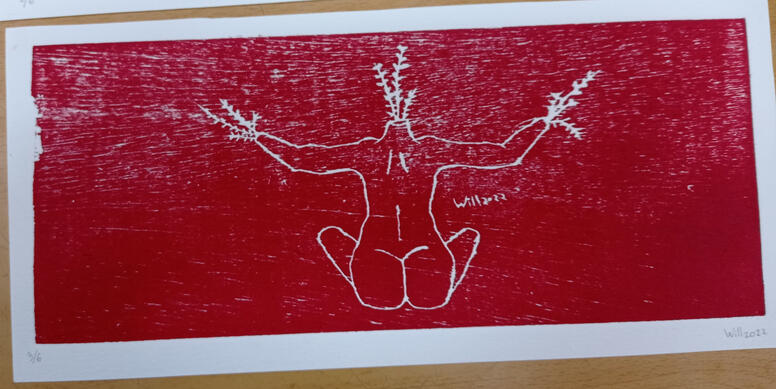 Xilografía mujer florero 3/6 - 7€