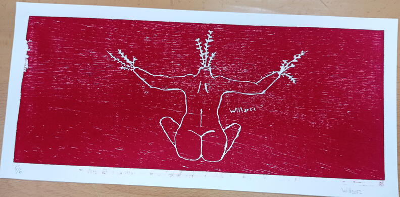 Xilografía mujer florero 4/6 - 7€